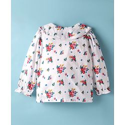 Babyhug 100% Cotton Woven Full Sleeves Floral & Swiss Dot Printed Peter Pan Collar Top - White