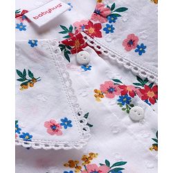 Babyhug 100% Cotton Woven Full Sleeves Floral & Swiss Dot Printed Peter Pan Collar Top - White