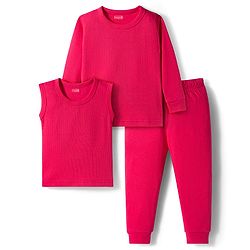 Babyhug Knit Full Sleeves Solid Thermal Set With Vest - Red