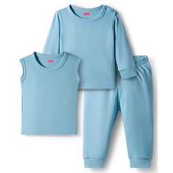 Babyhug Knit Full Sleeves Thermal Inner Wear Set - Light Blue