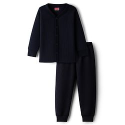 Babyhug Knit Full Sleeves Solid Thermal Set - Navy Blue