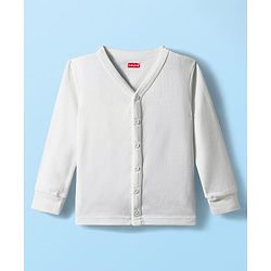 Babyhug Knit Full Sleeves Front Open Solid Thermal Set - Off White