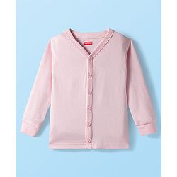 Babyhug Knit Full Sleeves Front Open Solid Thermal Set - Pink