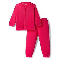 Babyhug Knit Full Sleeves Solid Color Thermal Vest & Pant Set - Red
