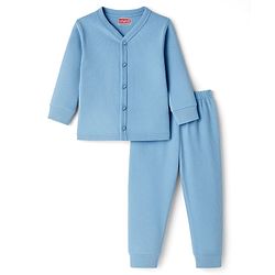 Babyhug Knit Full Sleeves Solid Colour Thermal Inner Wear Set - Light Blue