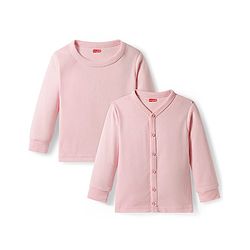 Babyhug Knit Full Sleeves Solid Color Front open & Pullover Thermal Inner Wear Vest Pack of 2 - Pink