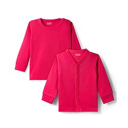 Babyhug Knit Full Sleeves Solid Color Front open & Pullover Thermal Inner Wear Vest Pack of 2 - Red