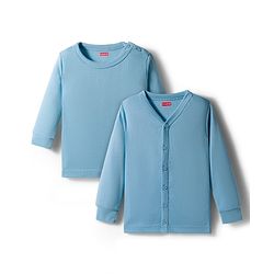 Babyhug Knit Full Sleeves Solid Color Front Open & Pullover Thermal Wear Vests Pack of 2 - Light Blue