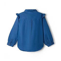 Babyhug Denim Woven Full Sleeves Floral Embroidered Top with Frill Detailing - Navy Blue