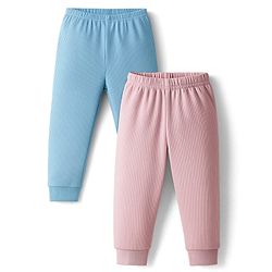 Babyhug Knit Full Length Solid Thermal Pants Pack of 2 - Pink & Light Blue