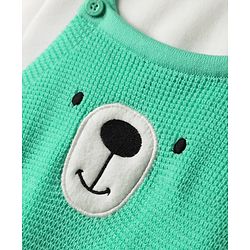 Babyhug Knit Winter Wear Romper & Full Sleeves Inner Tee With Teddy Bear Embroidery - Aqua Blue & White