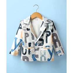 Babyhug Knit Full Sleeves Text Printed Blazer with T-Shirt - White