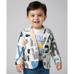 Babyhug Knit Full Sleeves Text Printed Blazer with T-Shirt - White