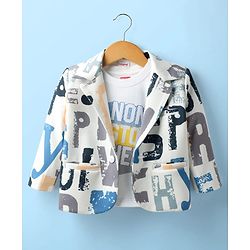 Babyhug Knit Full Sleeves Text Printed Blazer with T-Shirt - White