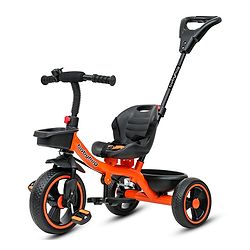 Babyhug Tricycle with Parental Push Handle-Orange| Safety Harness| Foldable Footrest| Storage Baskets| Anti-Slip Pedals| Adjustable Push Bar| Puncture Proof Wheels| Comfortable Seat| High Backrest