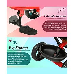Babyhug Tricycle with Parental Push Handle-Orange| Safety Harness| Foldable Footrest| Storage Baskets| Anti-Slip Pedals| Adjustable Push Bar| Puncture Proof Wheels| Comfortable Seat| High Backrest