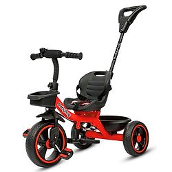 Babyhug Tricycle with Parental Push Handle-Orange| Safety Harness| Foldable Footrest| Storage Baskets| Anti-Slip Pedals| Adjustable Push Bar| Puncture Proof Wheels| Comfortable Seat| High Backrest