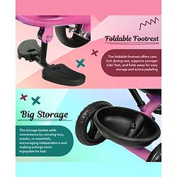 Babyhug Tricycle with Parental Push Handle-Orange| Safety Harness| Foldable Footrest| Storage Baskets| Anti-Slip Pedals| Adjustable Push Bar| Puncture Proof Wheels| Comfortable Seat| High Backrest