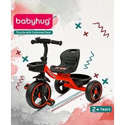 Babyhug Tricycle with Comfortable Seat & High Backrest|Storage Baskets| Anti-Slip Pedals| Puncture Proof Wheels| Easy to Assemble| Cushion Seat - Sea Green