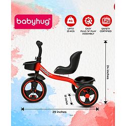 Babyhug Tricycle with Comfortable Seat & High Backrest|Storage Baskets| Anti-Slip Pedals| Puncture Proof Wheels| Easy to Assemble| Cushion Seat - Sea Green