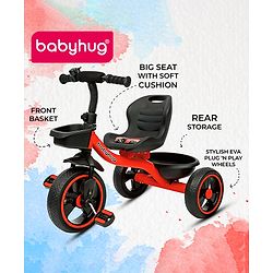 Babyhug Tricycle with Comfortable Seat & High Backrest|Storage Baskets| Anti-Slip Pedals| Puncture Proof Wheels| Easy to Assemble| Cushion Seat - Sea Green