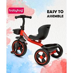 Babyhug Tricycle with Comfortable Seat & High Backrest|Storage Baskets| Anti-Slip Pedals| Puncture Proof Wheels| Easy to Assemble| Cushion Seat - Sea Green