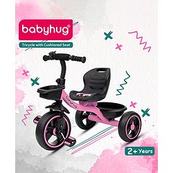 Babyhug Tricycle with Comfortable Seat & High Backrest|Storage Baskets| Anti-Slip Pedals| Puncture Proof Wheels| Easy to Assemble| Cushion Seat - Sea Green
