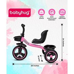 Babyhug Tricycle with Comfortable Seat & High Backrest|Storage Baskets| Anti-Slip Pedals| Puncture Proof Wheels| Easy to Assemble| Cushion Seat - Sea Green