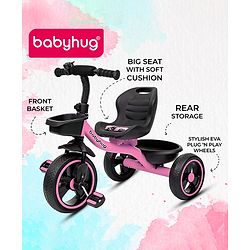 Babyhug Tricycle with Comfortable Seat & High Backrest|Storage Baskets| Anti-Slip Pedals| Puncture Proof Wheels| Easy to Assemble| Cushion Seat - Sea Green