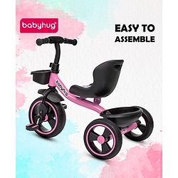 Babyhug Tricycle with Comfortable Seat & High Backrest|Storage Baskets| Anti-Slip Pedals| Puncture Proof Wheels| Easy to Assemble| Cushion Seat - Sea Green