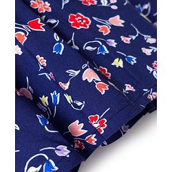 Babyhug Rayon Woven Full Sleeves Top With Floral Prints Lace & Frill Detailing - Navy Blue