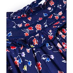 Babyhug Rayon Woven Full Sleeves Top With Floral Prints Lace & Frill Detailing - Navy Blue