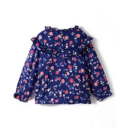 Babyhug Rayon Woven Full Sleeves Top With Floral Prints Lace & Frill Detailing - Navy Blue