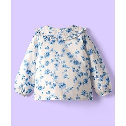 Babyhug 100% Cotton Poplin Woven Full Sleeves Floral Printed Peter Pan Collar Top - White