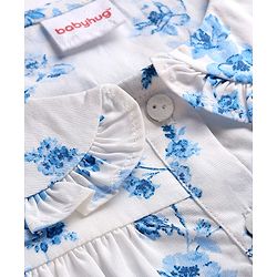 Babyhug 100% Cotton Poplin Woven Full Sleeves Floral Printed Peter Pan Collar Top - White
