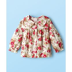 Babyhug Woven Rayon Full Sleeves Printed Top with Floral Print - Offwhite