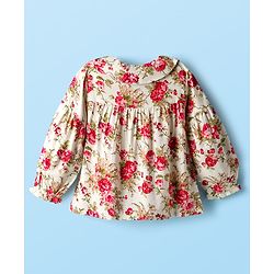 Babyhug Woven Rayon Full Sleeves Printed Top with Floral Print - Offwhite