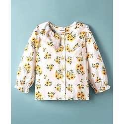 Babyhug 100% Cotton Woven Full Sleeves Floral & Swiss Dot Printed Peter Pan Collar Top - White