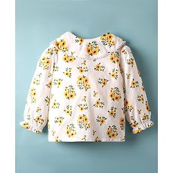 Babyhug 100% Cotton Woven Full Sleeves Floral & Swiss Dot Printed Peter Pan Collar Top - White