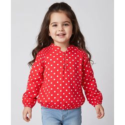Babyhug Rayon Woven Full Sleeves Polka Dot Printed Top - Red