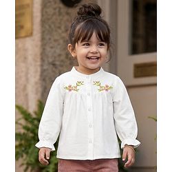 Babyhug Rayon Woven Full Sleeves Floral Embroidered Top  - White