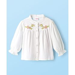 Babyhug Rayon Woven Full Sleeves Floral Embroidered Top  - White