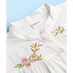 Babyhug Rayon Woven Full Sleeves Floral Embroidered Top  - White