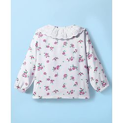 Babyhug Rayon Woven Full Sleeves Top with Front Buttons Lace Detailing & Floral Print - White