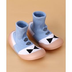 Cute Walk by Babyhug Slip on Sock Shoes with Bow Embroidery - Blue