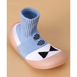 Cute Walk by Babyhug Slip on Sock Shoes with Bow Embroidery - Blue