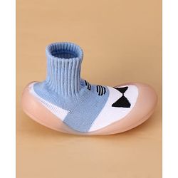 Cute Walk by Babyhug Slip on Sock Shoes with Bow Embroidery - Blue