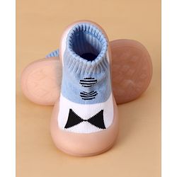 Cute Walk by Babyhug Slip on Sock Shoes with Bow Embroidery - Blue