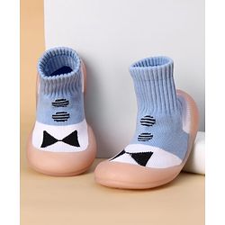 Cute Walk by Babyhug Slip on Sock Shoes with Bow Embroidery - Blue