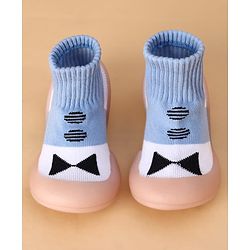 Cute Walk by Babyhug Slip on Sock Shoes with Bow Embroidery - Blue